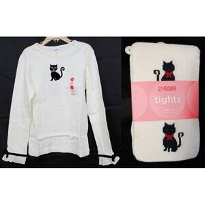 2007 Gymboree Glamour Kitty Shirt Tights Set sz 8 NWT Holiday Winter Cat Bow
